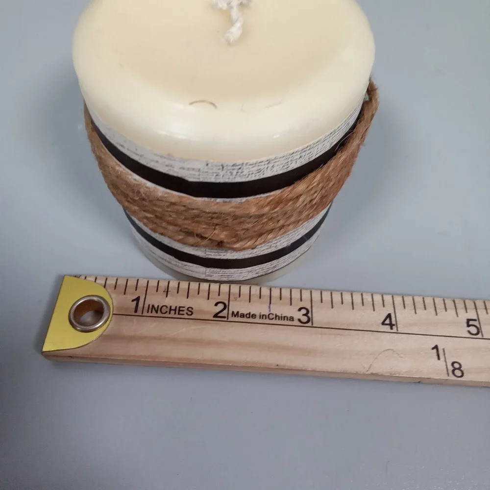 Rustic Farmhouse Striped Pillar Candle with Jute Twine Wrap Cream‎ Black 3x3